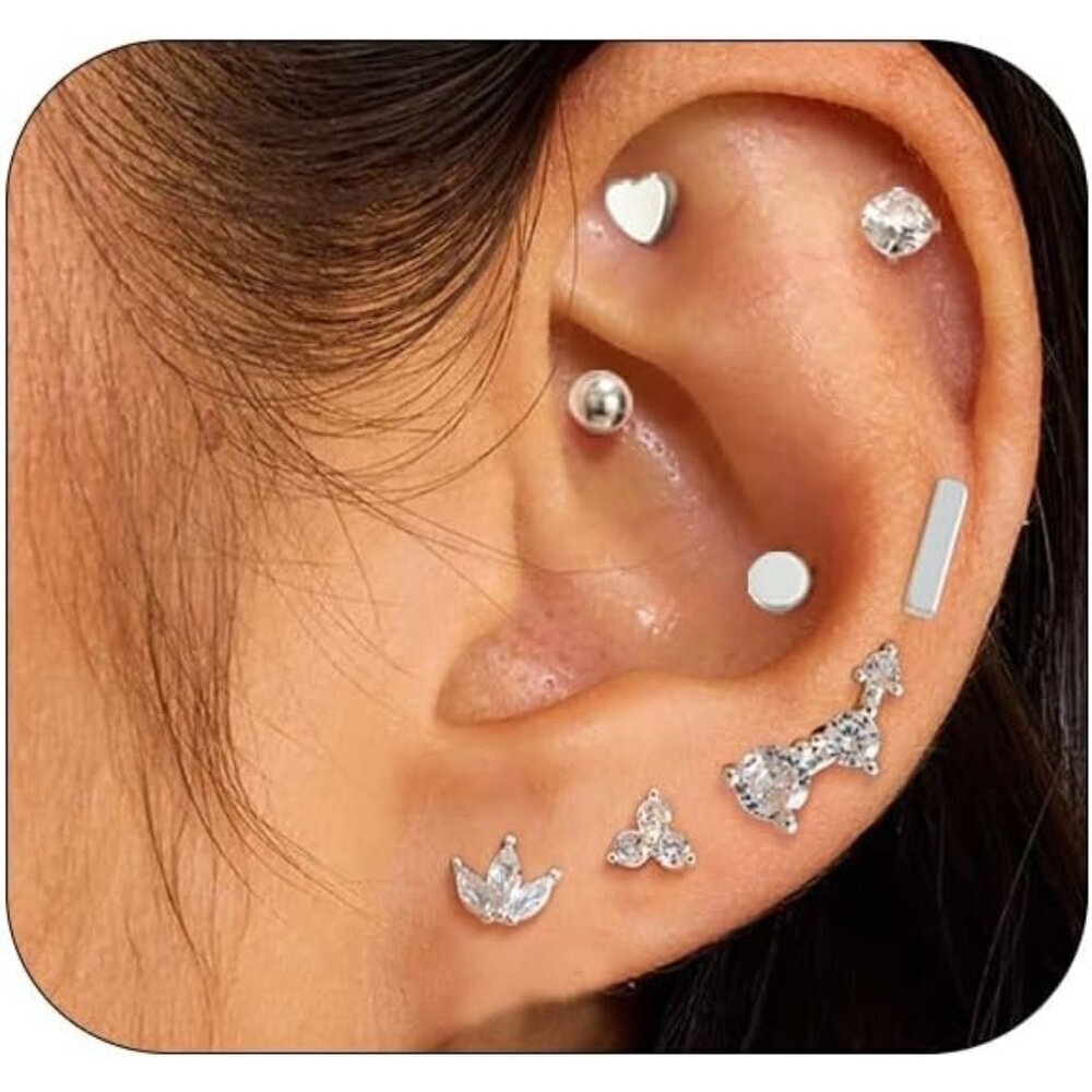 🆕 Women Silver Small Hoop Earrings Trendy Chunky Multiple Piercing Jewelry Gift